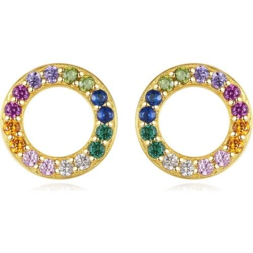 Hemiston Color Zircon Round Sweet Smart 925 Sterling Silver Earrings Jewelry Gift For Women 2021 New