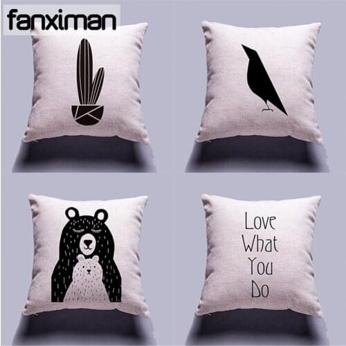 Nordic Modern Letter Print Cushion Cover Cartoon Bear Pillowcase Sofa Chair Car Seat Cushions Covers 45*45 CM Home Decor Pillows