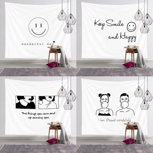 Nordic Peach Skin Tapestry Wall Hanging Cartoon Couples Smile Face Wall Tapestry Wall Carpet Table Cloth