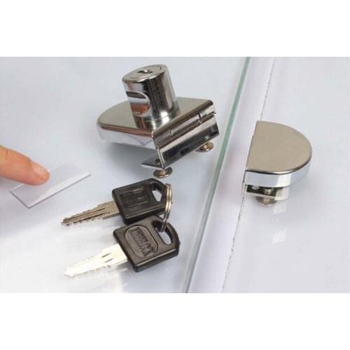 Glass display cabinet locks, Zinc Alloy,Double door,No need drilling for 5-8MM glass Keyed Alike&Keyed Different Available CP54