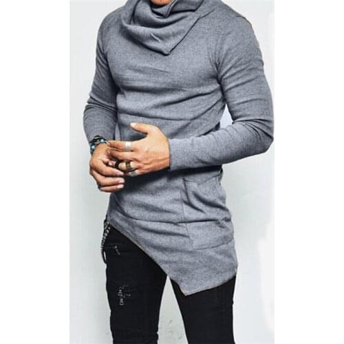 Spring Autumn Casual Solid Hoodies Men Long Sleeve Turtleneck Zipper Sweatshirts Male Irregular Tops 2020