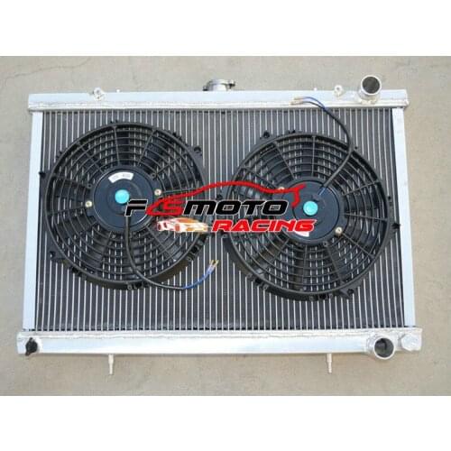 For 1989-1994 Nissan Silvia/180SX S13 CA18 Skyline R32 RB20/RB26 GTE/GTS/GTR 89 90 91 92 93 3ROWS 52MM Aluminum Radiator + Fans