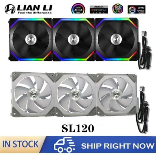 LIANLI UNI FAN For PC Case Water Cooling Kit MODULES 12cm 120mm Cable Free Software Smart PWM Control A-RGB Black/White,SL120-3B