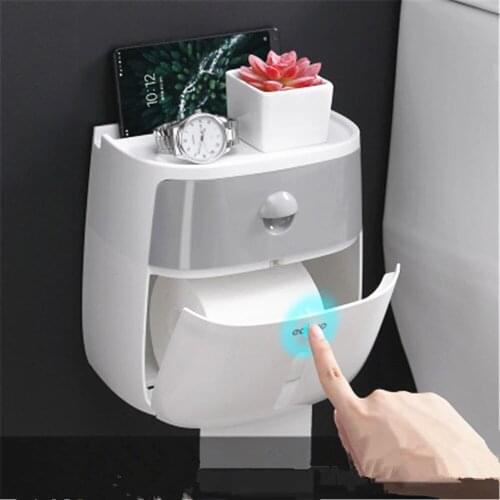 Waterproof Tissue Boxes Wall-Mounted Toilet Paper Holder Household Punching Free Roll Paper Rack Double-Layer Bathroom Organizer