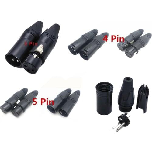 XLR 3/4/5 Pin Black Small Male Female Cannon XLR Audio Microphone Connector Balanced Plug for MIC Soldering Straight