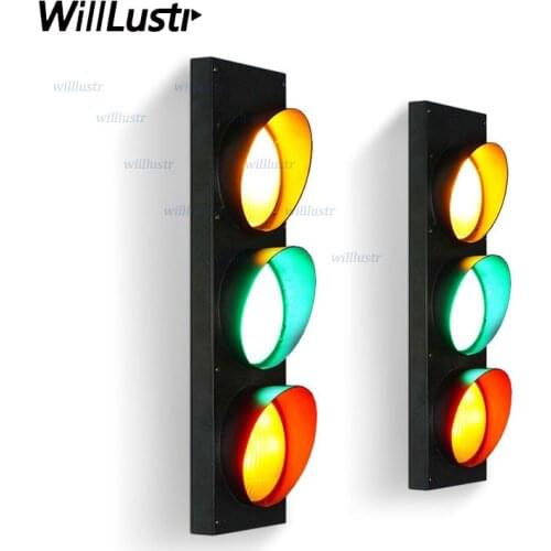 Iron Wall Lamp Traffic Light Red Yellow Green Remote Control Living Room Restaurant Cafe Bedroom Hotel Hall Vintage Lighting