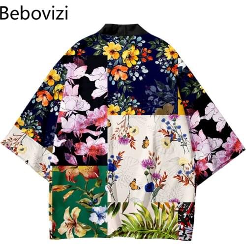 Japanese Streetwear Oversized Cardigan Women Men Harajuku Flowers Haori Kimono Cosplay Top Shirts Yukata Robe Samurai Jacket