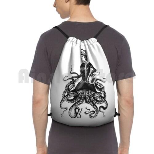 Lady Squid Backpack Drawstring Bags Gym Bag Waterproof Vintage Sea Creature Tentacle Octopus Retro Cool Cult Movie Goth