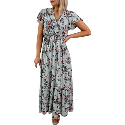 Floral Dresses For Women 2021 Womens Short Sleeve Casual Loose Ruffled Stitching Cupcake Princess Long Dress Vestido De Mujer