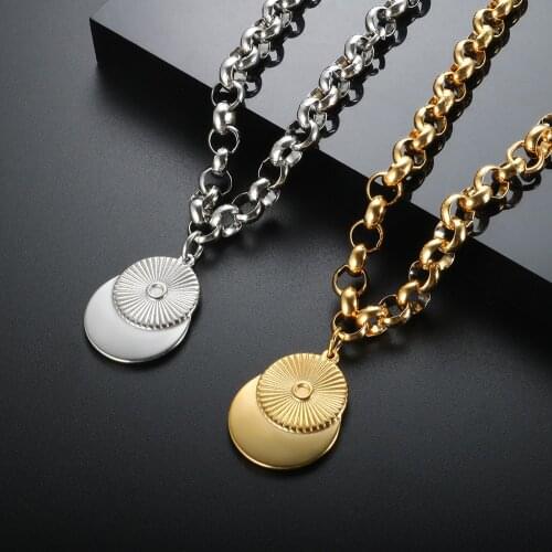 ZMFashion Unique Thick Link-chain Necklace For Women Men Punk Hip Hop Stainless Steel Sun Flower Pendant Charm Clavicle Jewelry