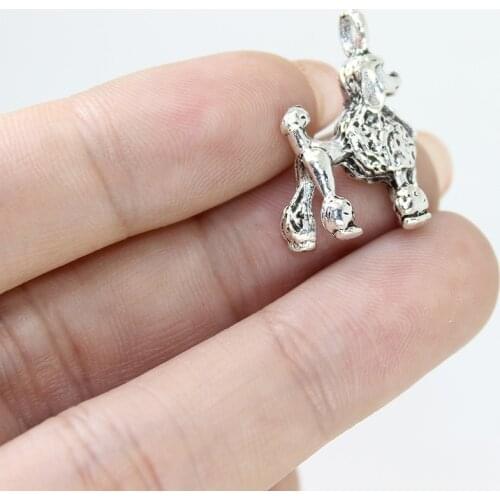 10pcs/Lot Animal Charm Antique Silver Tone 3D Poodles Charms Pendant 22X17mm