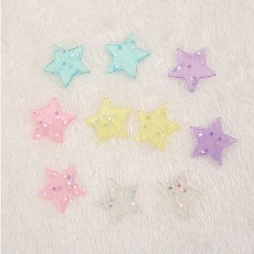 10pcs Cute FlatBack Resin Cabochons glitter star with hole Crafts for Jewelry DIY Decoration