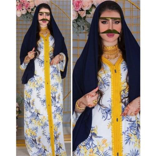 2021 Summer Arabic Long Sleeve Dress Ramadan White Flora Fancy Abayas Islam Veiled Women Prayer Clothes Muslim Dubai Robe Dress