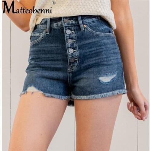 2021 New Ladies Summer Fashion Ripped Denim Shorts Casual Streetwear High Waist Slim Ladies Jeans Hot Sale Straight Denim Shorts