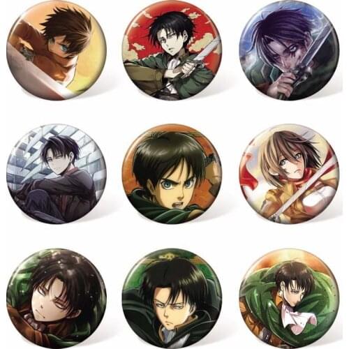 Anime Attack on Titan Levi Ackerman Cartoon Badge Mikasa Costume Brooch Backpack or Bag Accessories(9pcs/set )