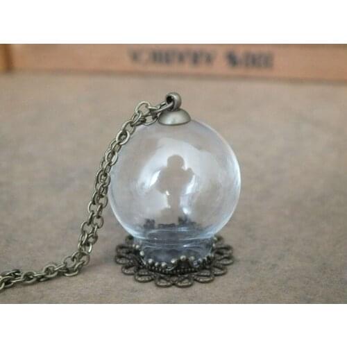 Free ship!! 25x15mm glass globe round ball with bronze flower base,Diy glass bottle pendant,art necklace pendant