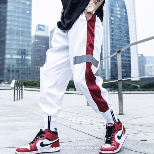 HAYBLST 2019 fashion casual ankle-length pants men hip hop style harem pants summer plaid striped male pants homme trousers