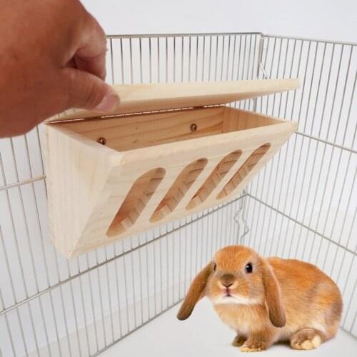 Wooden Hay Manger Mount Rabbit Hay Feeder Rack for guinea pigs Bunny Food Bowl