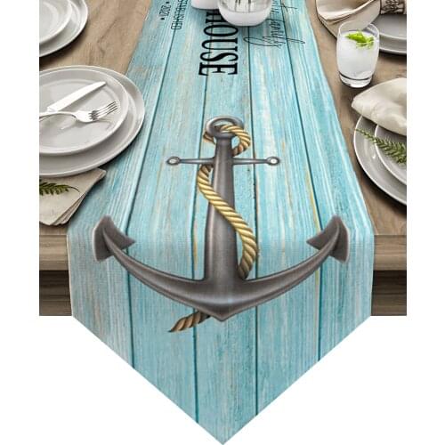 Wood Grain Anchor Beach Text Table Runners Luxury Dinner Coffee Table Decor Tablecloths Wedding Table Decoration