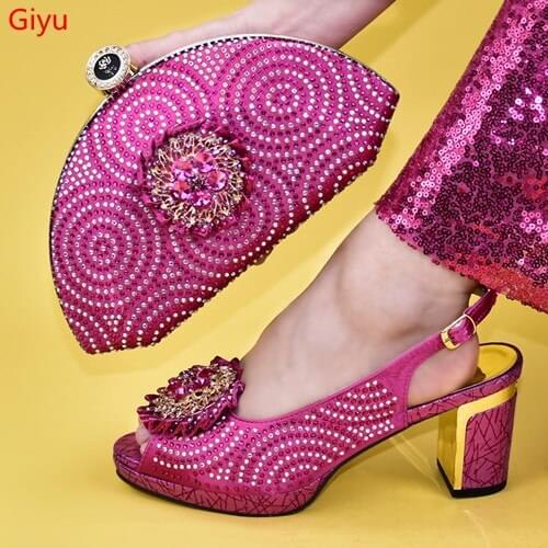 Doershow Nigeria fuchsia Sandal Shoes And Bag To Match High Quality Fashion African Italian Shoes And Matching Bag Set!!HKJ1-9