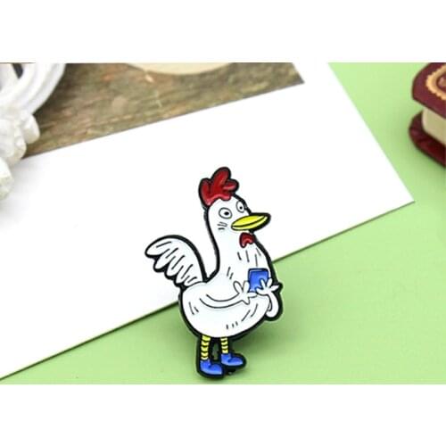 Big Cock Chicken Enamel Pins Funny Animal Big mouth Chicken and Duck Jewelry Brooches Denim Backpack Lapel Pins For Kids Friends
