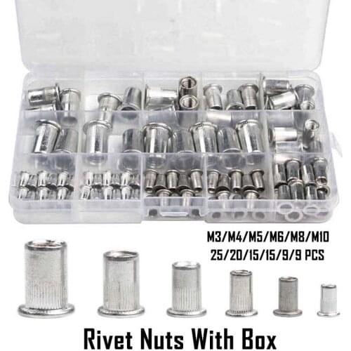 93pcs M3/M4/M5/M6/M8/M10 Rivet Nuts Aluminum Alloy Flat Head Threaded Insert Nut Rivet Cap Set Threaded Nuts