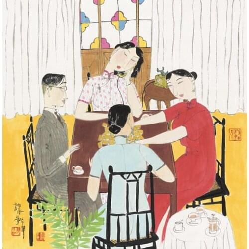 Free shipping classical Chinese people mahjong scenery oil painting canvas painting prints on canvas wall art decoration picture