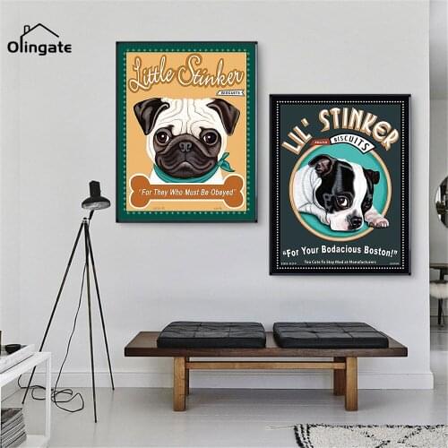 Cartoon Cute Pug Dog Canvas Poster Modern Funny Animals Wall Picture Print One Piece Canvas Art Home Decor for Living Room