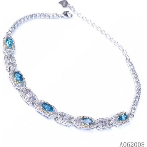 KJJEAXCMY fine jewelry 925 sterling silver inlaid natural blue topaz bracelet female trendy hand bracelet support testing
