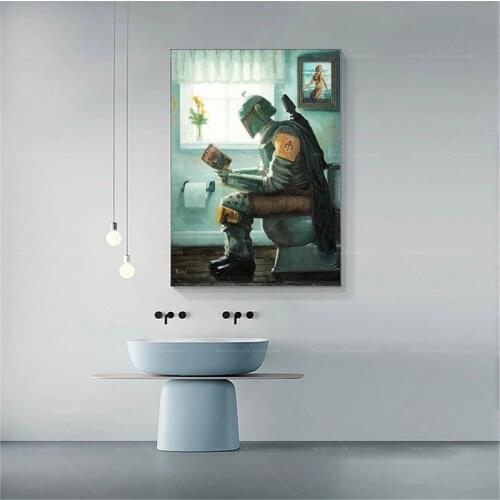 Star Wars Boba Fett Reading Book on The Toilet Poster and Print Vintage Canvas Painting Wall Pictures for Living Room Home Decor
