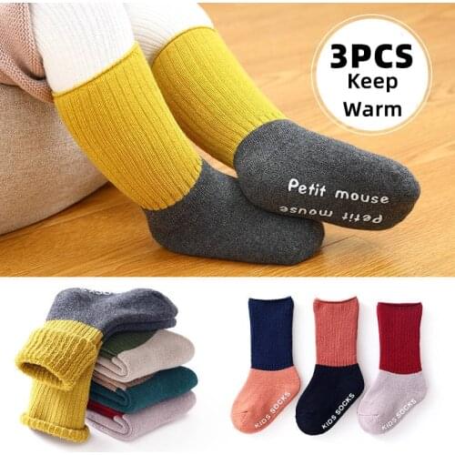 3Pcs 0 to 3 Yrs Cotton Childrens Keep Warm Stripe High Tube Socks For Boys Girl Floor Kid Sock With Autumn Winter Sock