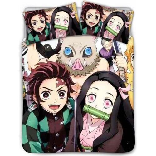 Anime Demon Slayer Design Bedding Set Kids 2Pieces Throw Pillow Case Cover/Sheet Bed Linen Lining Home Boy/Girl Duvet Cover