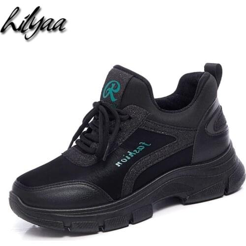 Woman Spring Autumn Fashion Sneakers Black Female Casual Comfort Microfiber PU Leather Brand Sport Daddy Shoes zapatillas mujer