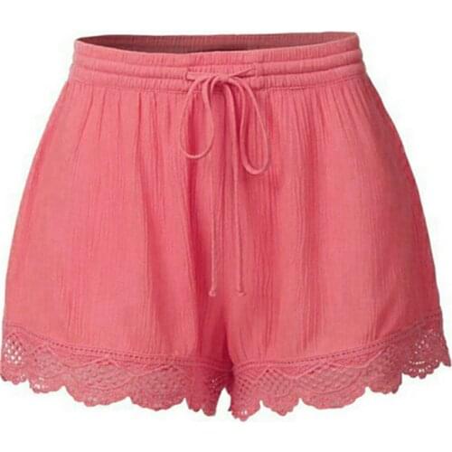 Lace Shorts Women Plus Size Solid Color Mid Waist Drawstring Shorts Casual Fitness Sport Women Loose Shorts Pantalon Corto Mujer