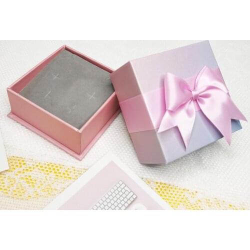 Gradient Bow Square Jewelry Box for Earring Necklace Ring Holder Case Jewelry Organizer Packaging Storage Box jewellery box