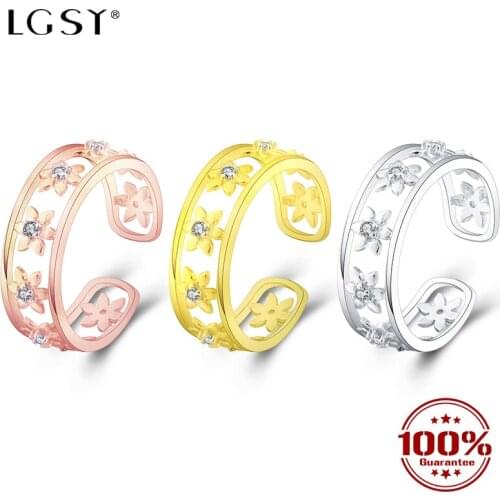 LGSY 925 Sterling Silver Rings Open Rings Adjustable Size Fine Jewelry Romantic Party Ring Fashion Jewelry Round Rings DR2005