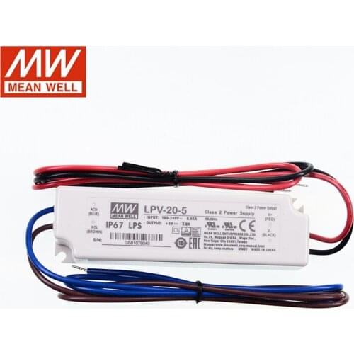LPV-20-5 MEAN WELL LED driver 110/220VAC to 5V DC 3A 15W waterproof IP67 Constant Voltage LED Switching Power Supply