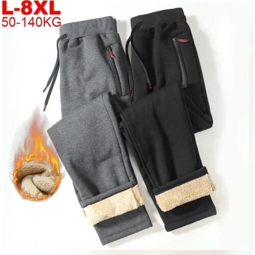 Men Chinese Streetwear Black Joggers Sports Fleece Thick Jogger Sweatpants Plus Size 8xl Mens Warm Pants For Winter Track Pants