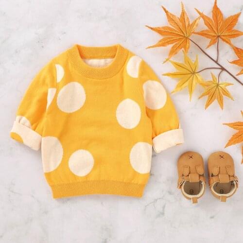 0-24M Autumn Winter Baby Girls Sweater Outfits Polka Dot Print Knit Long Sleeve Pullover Warm Tops