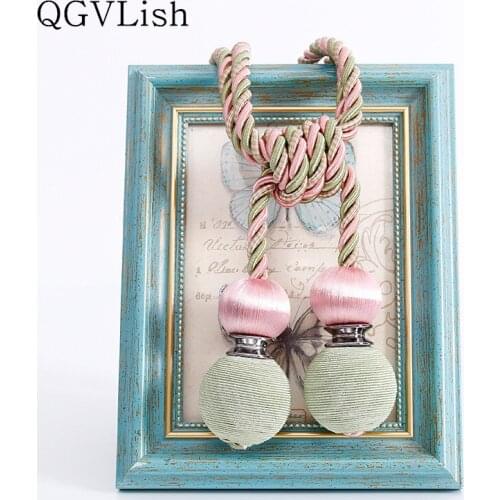 QGVLish 2Pcs Handmade Curtain Hanging Belt Ropes Brush Tiebacks Curtain Buckles Clasp Straps Curtain Accessories Holdback Decor