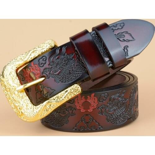 New Arrived High Quality Cow leather Men Belt Fashion Brand Dragon Designer Strap Belt Pin Buckle Male Cool Waistband