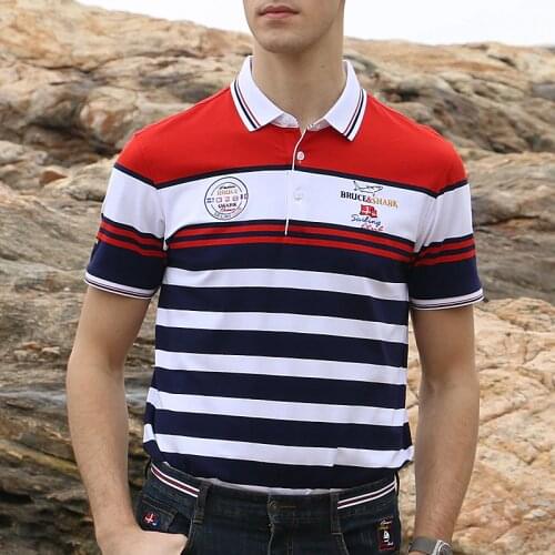 Bruce Shark New Summer Mens Polo Shirt Casual Business Style Mens Short Sleeve Shirts Men Polo Soften Cotton Striped plus 4XL
