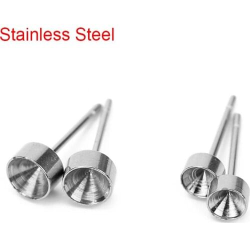 30pcs Hypoallergenic Stainless Steel Stud Earring Accessories Diy 4mm 5mm Cubic Zirconia Stones Base Settings For Jewelry Making
