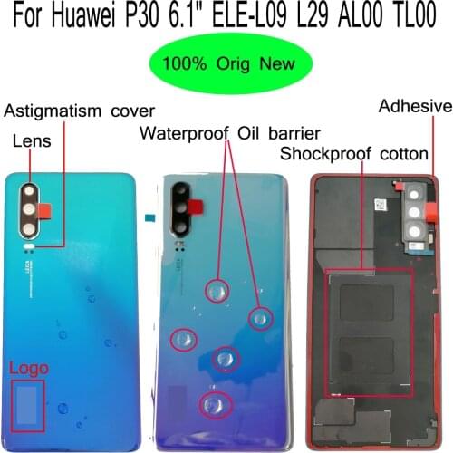 Shyueda 100% Orig New 6.1" For Huawei P30 ELE-L09 ELE-L29 ELE-AL00 ELE-TL00 Glass Rear Back Door Housing Battery Door Cover