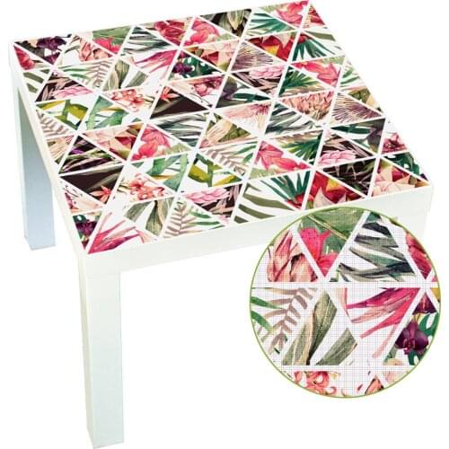 Tropical Flower Triangle Tile Table Cloth For Kitchen Dining Room DIY PVC Cantact Paper Waterproof Self Adhesive Table Stickers