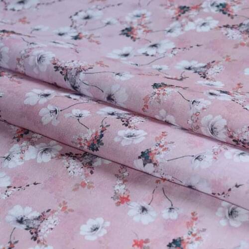 High quality natural pure ramie fabric White flowers Printing patchwork High end designer robe shirt dress tissu