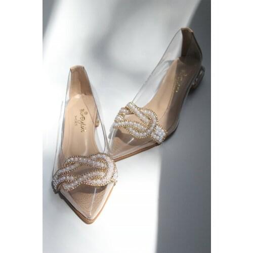 Womens Skin Color Knot Stone Detail Ballerina Evening Shoes