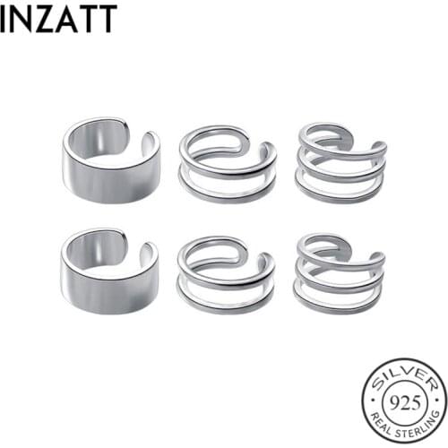 INZATT Real 925 Sterling Silver Geometric Line Clip Earrings For Fashion Women Party Fine Jewelry Punk Minimalist Accessories