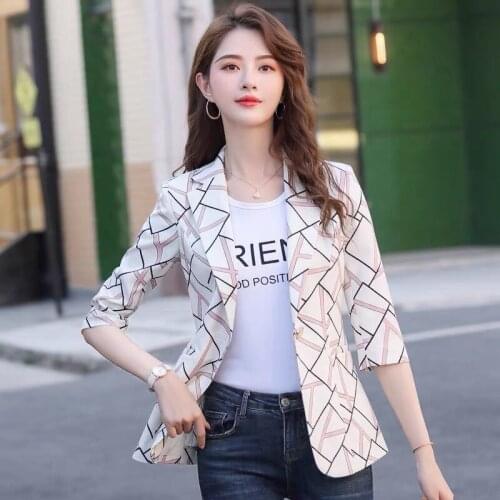 Women Plaid Blazers Jackets 2021 Spring Autumn Elegant Blazer One Button Office Lady Suits Coat Outerwear Short Blazer Feminino