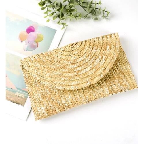 Women Wheat Straw Woven Clutch Handmade Female Wallet Casual Bag Ladies Beach Travel Envelope Handbags 250x140x50mm